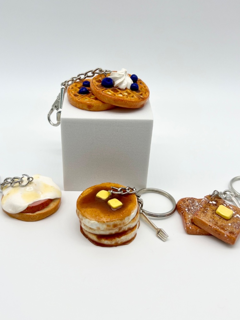 Breakfast Food Keychain or Bag Clip – Pancakes, Waffles, French Toast, Eggs Bene - Picture 14 of 16